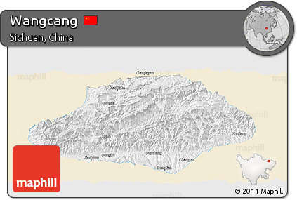 Classic Style Panoramic Map of Wangcang, single color outside