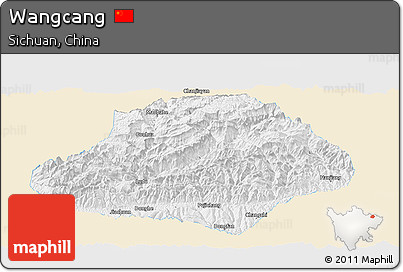 Classic Style Panoramic Map of Wangcang, single color outside