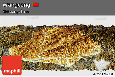 Physical Panoramic Map of Wangcang, darken