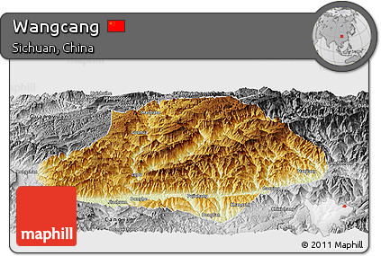 Physical Panoramic Map of Wangcang, desaturated