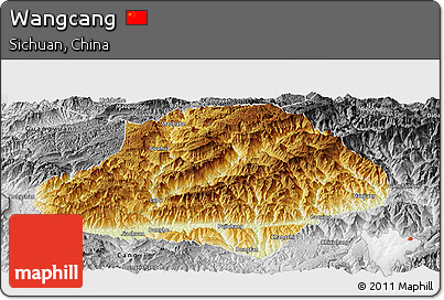Physical Panoramic Map of Wangcang, desaturated