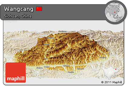 Physical Panoramic Map of Wangcang, lighten
