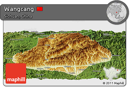 Physical Panoramic Map of Wangcang, satellite outside