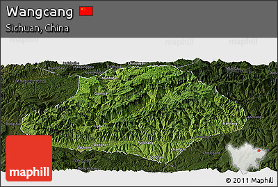 Satellite Panoramic Map of Wangcang, darken