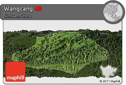 Satellite Panoramic Map of Wangcang, darken