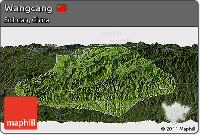 Satellite Panoramic Map of Wangcang, darken