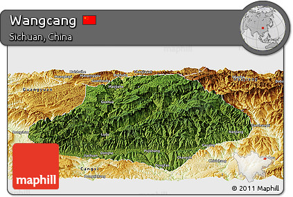 Satellite Panoramic Map of Wangcang, physical outside