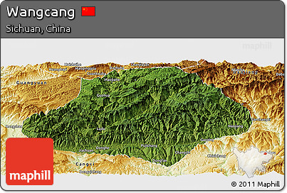 Satellite Panoramic Map of Wangcang, physical outside
