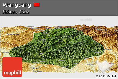 Satellite Panoramic Map of Wangcang, physical outside