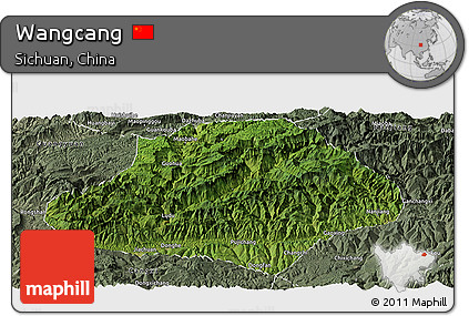 Satellite Panoramic Map of Wangcang, semi-desaturated