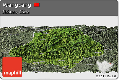 Satellite Panoramic Map of Wangcang, semi-desaturated