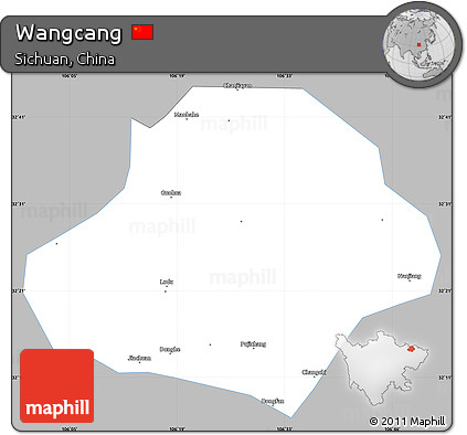 Gray Simple Map of Wangcang, single color outside