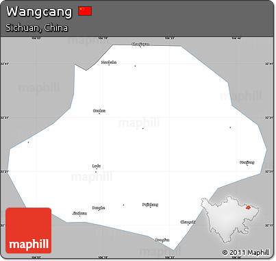 Gray Simple Map of Wangcang, single color outside