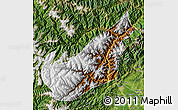 Physical Map of Wenchuan, satellite outside