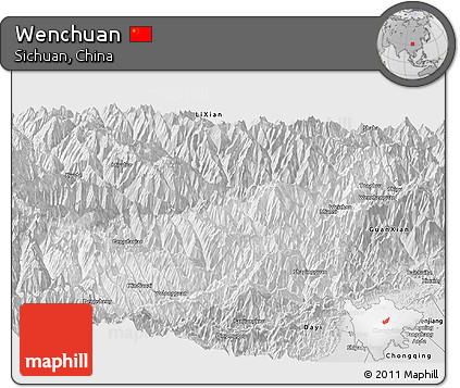 Silver Style Panoramic Map of Wenchuan