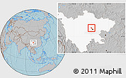 Gray Location Map of Wenjiang, highlighted parent region, hill shading