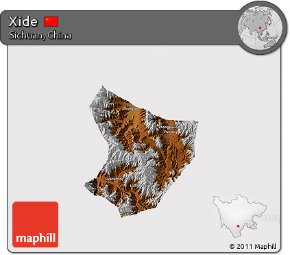 Physical 3D Map of Xide, cropped outside