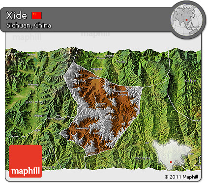 Physical 3D Map of Xide, satellite outside