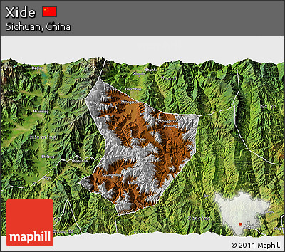Physical 3D Map of Xide, satellite outside