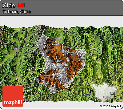 Physical 3D Map of Xide, satellite outside