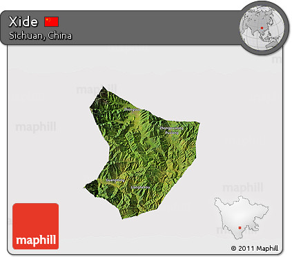 Satellite 3D Map of Xide, cropped outside