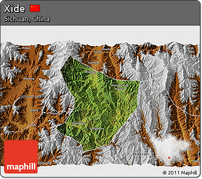 Satellite 3D Map of Xide, physical outside