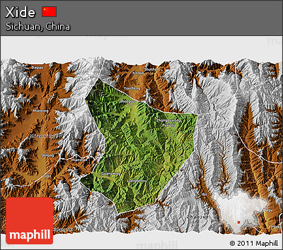 Satellite 3D Map of Xide, physical outside