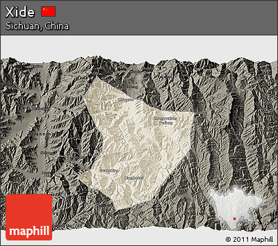Shaded Relief 3D Map of Xide, darken