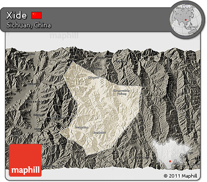 Shaded Relief 3D Map of Xide, darken