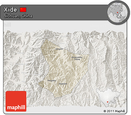 Shaded Relief 3D Map of Xide, lighten