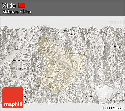 Shaded Relief 3D Map of Xide, semi-desaturated