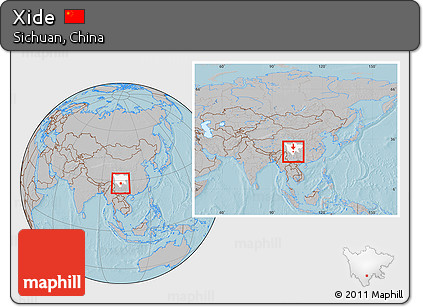 Gray Location Map of Xide, highlighted parent region, within the entire country, hill shading