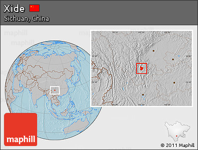 Gray Location Map of Xide, hill shading