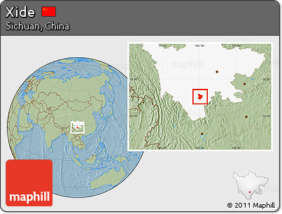Savanna Style Location Map of Xide, highlighted parent region, hill shading