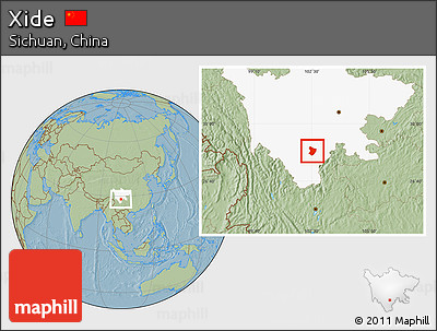 Savanna Style Location Map of Xide, highlighted parent region, hill shading