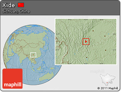 Savanna Style Location Map of Xide, hill shading