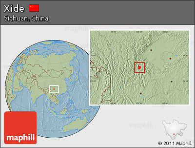 Savanna Style Location Map of Xide, hill shading
