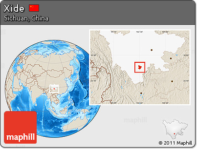 Shaded Relief Location Map of Xide, highlighted parent region