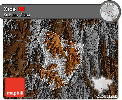 Physical Map of Xide, darken