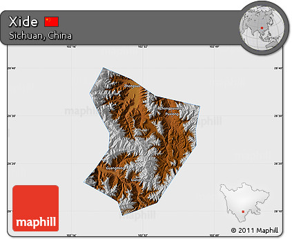 Physical Map of Xide, single color outside