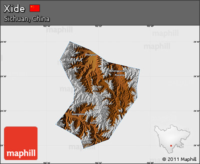 Physical Map of Xide, single color outside