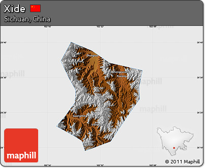 Physical Map of Xide, single color outside