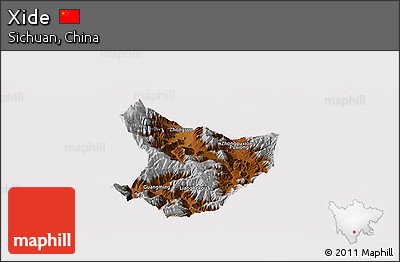 Physical Panoramic Map of Xide, cropped outside