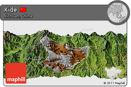 Physical Panoramic Map of Xide, satellite outside