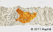 Political Panoramic Map of Xide, shaded relief outside