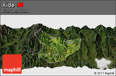 Satellite Panoramic Map of Xide, darken