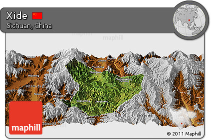 Satellite Panoramic Map of Xide, physical outside
