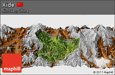 Satellite Panoramic Map of Xide, physical outside