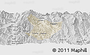 Shaded Relief Panoramic Map of Xide, desaturated