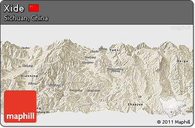 Shaded Relief Panoramic Map of Xide